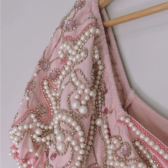 NWT ASOS Luxe pearl embellished puff sleeve caged mini dress in pink Sz 6(US) - Picture 14 of 16